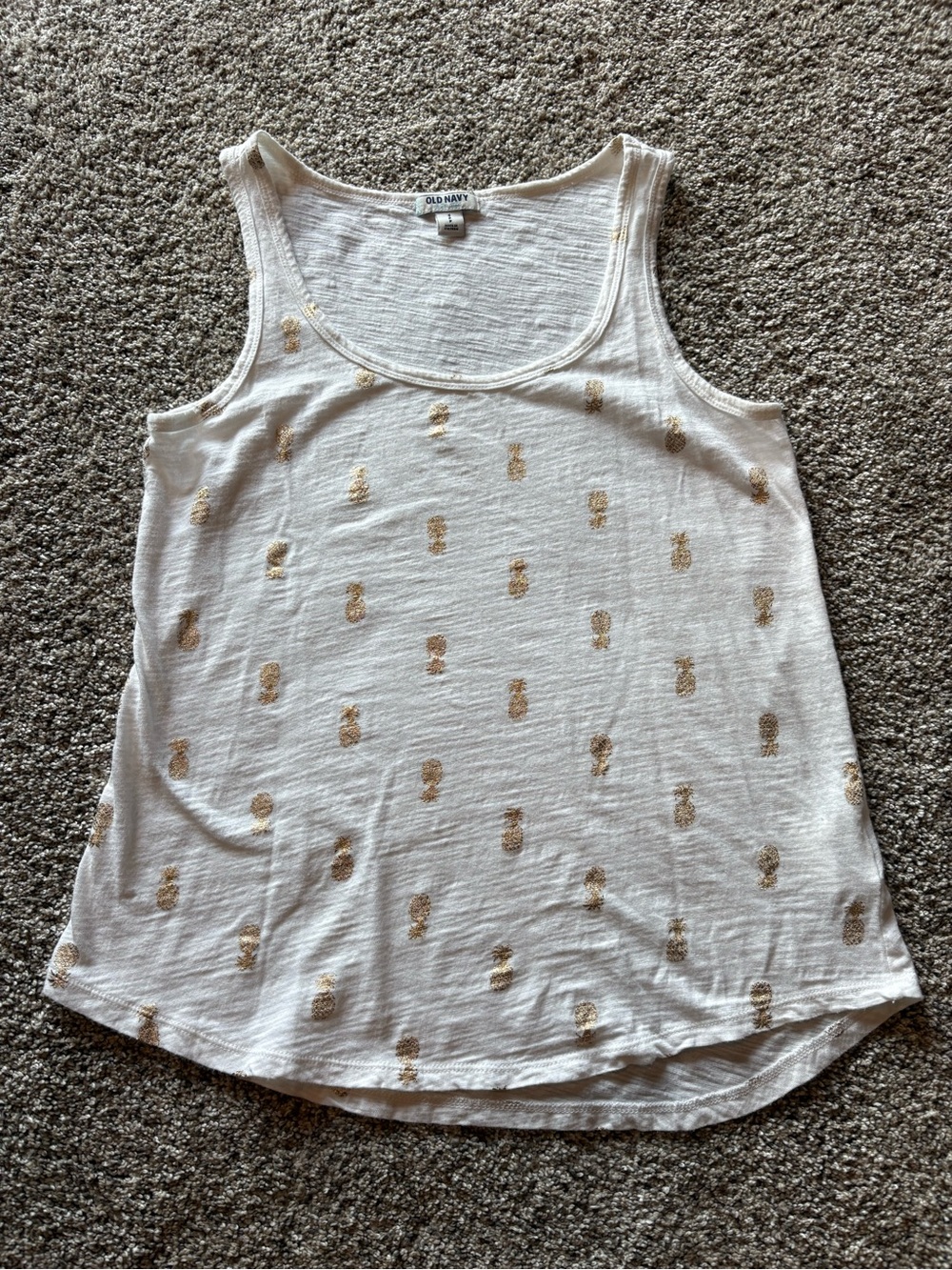 Old Navy White Tank with Gold Pineapple Motif